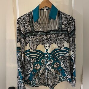 Express Teal and Black Ornate Blouse
